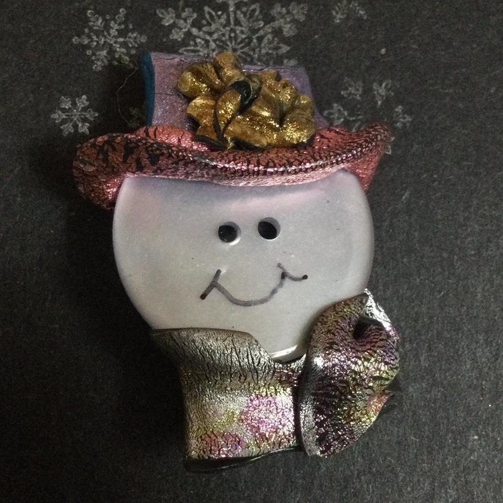 Festive Snowman Brooch with Colorful Hat